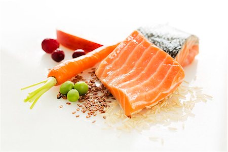 photograph of still life - Fresh Salmon with Assorted Ingredients Stock Photo - Premium Royalty-Free, Code: 659-07597698