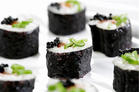 seaweed dish - Salmon sushi and caviar roe Stock Photo - Premium Royalty-Free, Code: 659-07598169