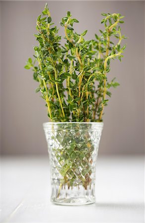 simsearch:659-07599058,k - Fresh thyme in a glass of water Photographie de stock - Premium Libres de Droits, Code: 659-07599058
