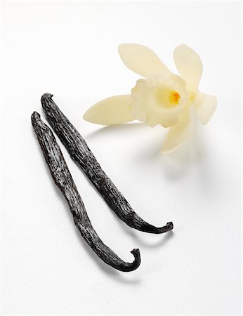 Vanilla pods with a vanilla flower against a white background Photographie de stock - Premium Libres de Droits, Code: 659-07599227