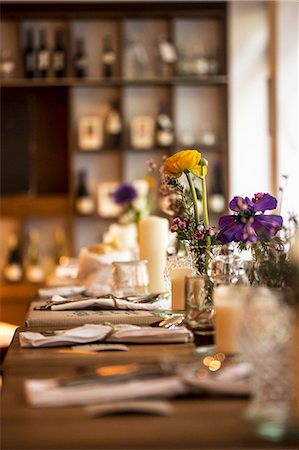 dining tables - A table laid for a celebration with colourful flowers Stock Photo - Premium Royalty-Free, Code: 659-07599236