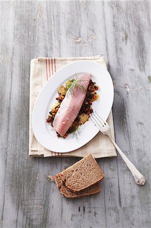 food top view - Soused herring on a bed of lentils Stock Photo - Premium Royalty-Free, Code: 659-07610231