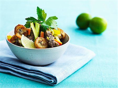 Beef with roasted banana and vegetables Stock Photo - Premium Royalty-Free, Code: 659-07610244