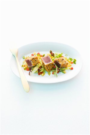 simsearch:659-08513264,k - Tuna fish on a bed of vegetables Stock Photo - Premium Royalty-Free, Code: 659-07958243