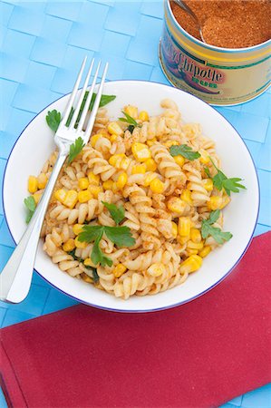 spiral noodle - Spicy fusilli pasta with sweetcorn and parsley Stock Photo - Premium Royalty-Free, Code: 659-07958706