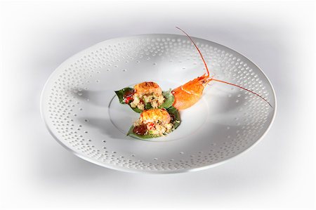 Grilled crayfish on pepper leaves Fotografie stock - Premium Royalty-Free, Codice: 659-07958740