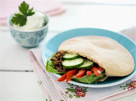 Stuffed pita bread with minced meat and vegetables Stock Photo - Premium Royalty-Free, Code: 659-07958878