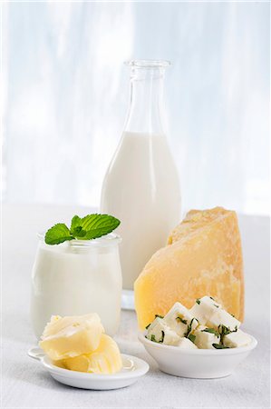 simsearch:659-06188461,k - Still life with milk and dairy products Stock Photo - Premium Royalty-Free, Code: 659-07959478