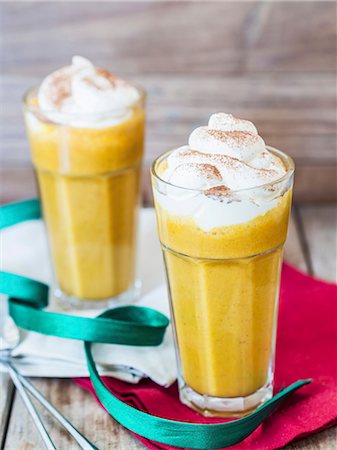 pumpkin - Pumpkin spice smoothies with whipped cream. Stock Photo - Premium Royalty-Free, Code: 659-07959793