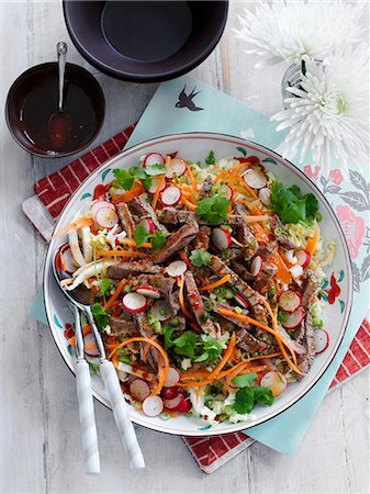 south east asian cooking - Beef salad with carrots and radishes (Thailand) Stock Photo - Premium Royalty-Free, Code: 659-08147885
