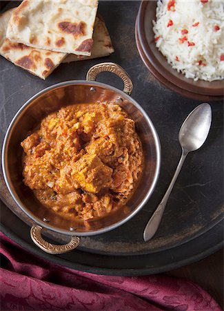 simsearch:659-08147867,k - Paneer tikka masala with rice and naan (India) Stock Photo - Premium Royalty-Free, Code: 659-08148186