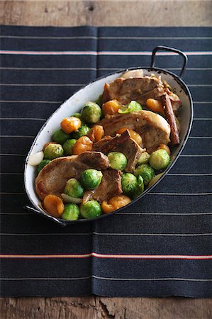 pork cutlet - Pork chops with Brussels sprouts and apricots Stock Photo - Premium Royalty-Free, Code: 659-08419031