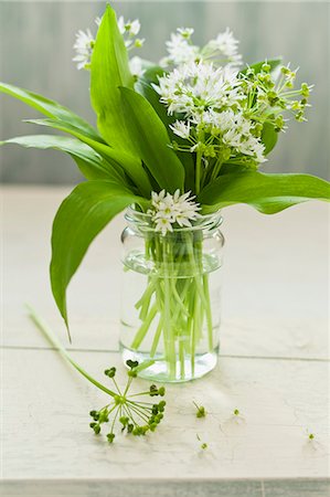 Fresh wild garlic with flowers in a glass of water Foto de stock - Sin royalties Premium, Código: 659-08419163