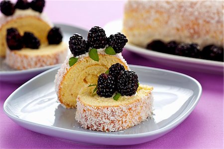 simsearch:659-08147065,k - Swiss roll with blackberries and coconut Photographie de stock - Premium Libres de Droits, Code: 659-08419205