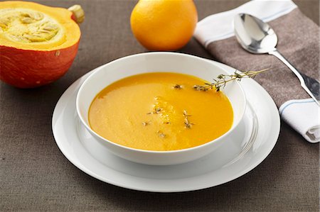 simsearch:659-07597837,k - Pumpkin soup with orange and thyme Stock Photo - Premium Royalty-Free, Code: 659-08419215