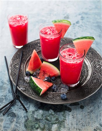 straw in drink - Watermelon smoothies Stock Photo - Premium Royalty-Free, Code: 659-08419670