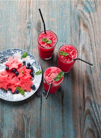 plate table not person - Watermelon smoothies Stock Photo - Premium Royalty-Free, Code: 659-08419671