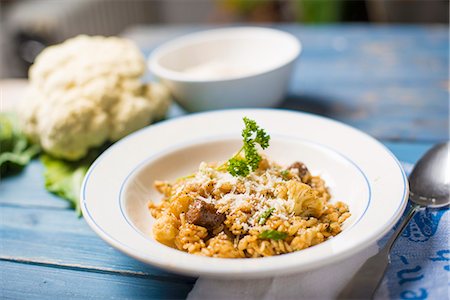 Risotto all'abruzzese (risotto with cauliflower and spicy sausage, Italy) Stock Photo - Premium Royalty-Free, Code: 659-08420266