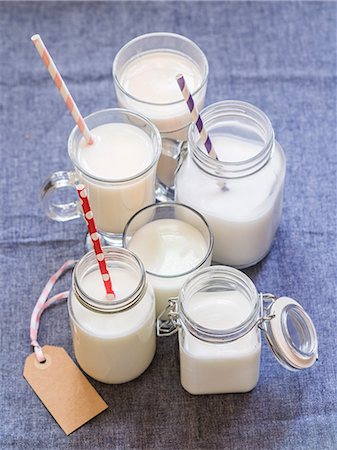 Selection of organic non dairy milks (from up left side) Stock Photo - Premium Royalty-Free, Code: 659-08420347