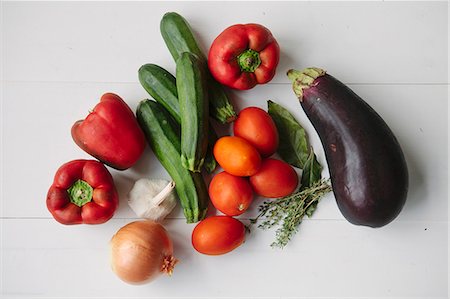 Vegetables and herbs for ratatouille Stock Photo - Premium Royalty-Free, Code: 659-08512763