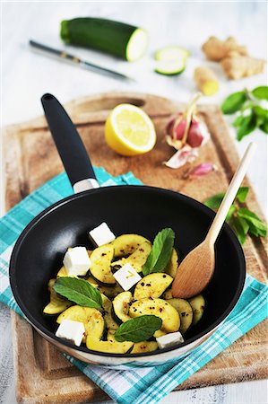 pan fried - Fried courgette with feta cheese and peppermint Stock Photo - Premium Royalty-Free, Code: 659-08513144