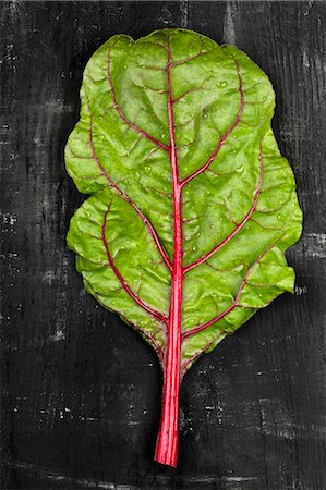 food, dark background - A leaf of rhubarb chard on a dark surface Stock Photo - Premium Royalty-Free, Code: 659-08513151