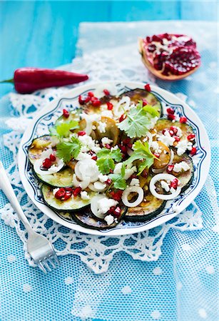 simsearch:659-08513144,k - Courgette salad with feta cheese and pomegranate seeds Stock Photo - Premium Royalty-Free, Code: 659-08513217