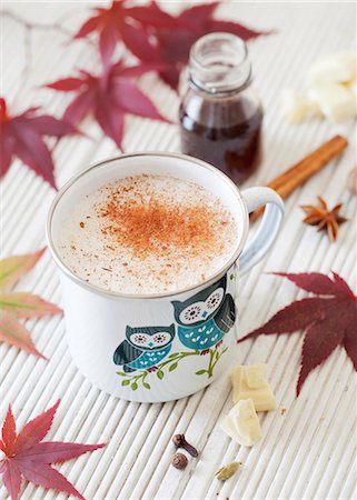 A cup of hot white chocolate flavoured with chai spices and masala Stock Photo - Premium Royalty-Free, Code: 659-08896335