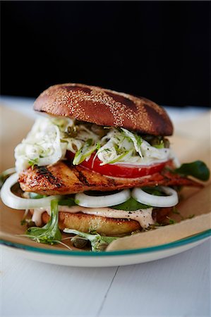 raw chicken dishes - Chicken burger with fennel slaw and chilli mayo Stock Photo - Premium Royalty-Free, Code: 659-08896515