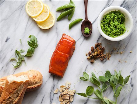 fabaceae - Ingredients for Salmon Crostini with Mashed Peas Stock Photo - Premium Royalty-Free, Code: 659-08897142