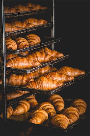 simsearch:659-06495090,k - Hot croissants on baking trays Stock Photo - Premium Royalty-Free, Code: 659-08904603