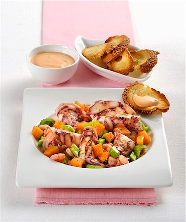deep sea shrimp - Octopus with melon and prawns Stock Photo - Premium Royalty-Free, Code: 659-08905574