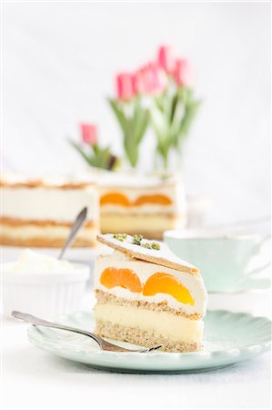 Cake with apricots, pudding and cream Stockbilder - Premium RF Lizenzfrei, Bildnummer: 659-08906001