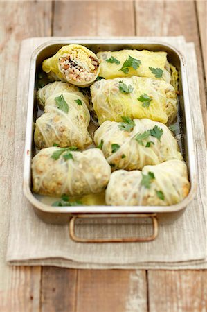 Savoy cabbage roulades stuffed with chicken, feta, buckwheat and barley Stock Photo - Premium Royalty-Free, Code: 659-08906729