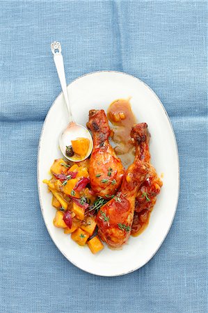 simsearch:659-09124128,k - Baked chicken legs with apricot glaze and pumpkin chutney Stock Photo - Premium Royalty-Free, Code: 659-08906722