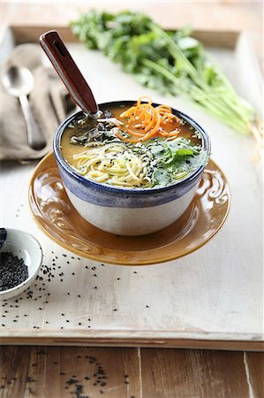 simsearch:659-06903223,k - Asian miso soup with raw vegetables and coriander Stock Photo - Premium Royalty-Free, Code: 659-08906755