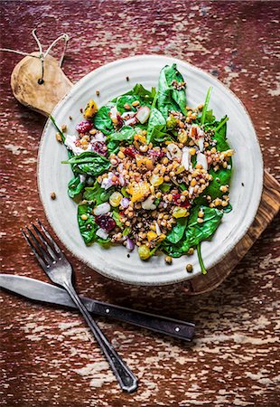 simsearch:659-07959083,k - Spinach salad with quinoa, butternut squash, pepper and tomatoes Photographie de stock - Premium Libres de Droits, Code: 659-08939933