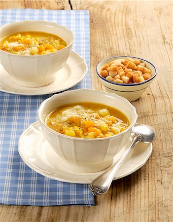 european rice dish - Minestra di zucca, riso e patate (pumpkin soup with rice and potatoes, Italy) Stock Photo - Premium Royalty-Free, Code: 659-08940507