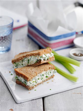 Cottage cheese and spring onion sandwich Stock Photo - Premium Royalty-Free, Code: 659-08940619