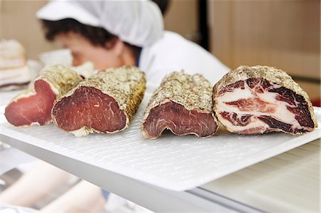 raw ham - Various types of meat on a meat counter (Spain) Stock Photo - Premium Royalty-Free, Code: 659-09124085
