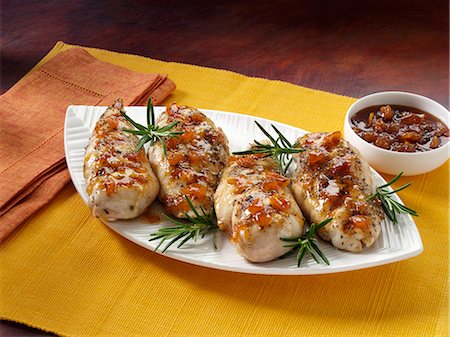 Grilled chicken breast with brandied peach cantaloupe conserve Stock Photo - Premium Royalty-Free, Code: 659-09124691