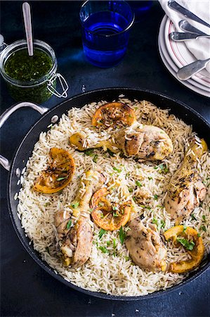 paella pan - Rice with lemon chicken (Spain) Stock Photo - Premium Royalty-Free, Code: 659-09124870