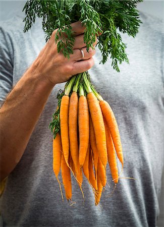 simsearch:659-07739476,k - Man holding a bunch of fresh carrots Foto de stock - Royalty Free Premium, Número: 659-09125485