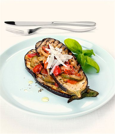 Grilled aubergines with courgettes and tomatoes Stock Photo - Premium Royalty-Free, Code: 659-01844082