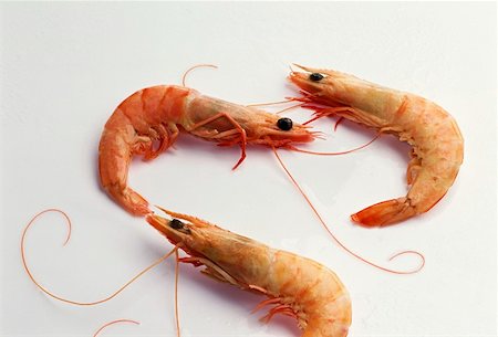 raw shrimps - Three cooked, unpeeled shrimps Stock Photo - Premium Royalty-Free, Code: 659-01844274