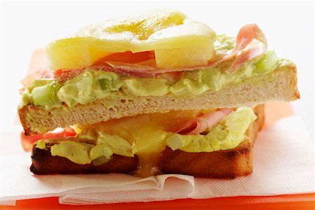 sandwich with avocado - Ham and cheese on toast with pineapple and avocado cream Stock Photo - Premium Royalty-Free, Code: 659-01844665