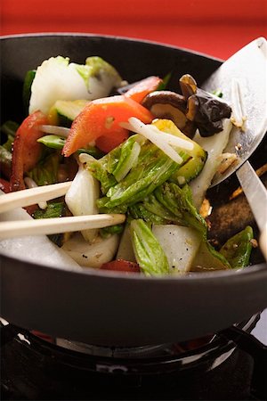 Asian vegetables with mushrooms in wok Stock Photo - Premium Royalty-Free, Code: 659-01844960
