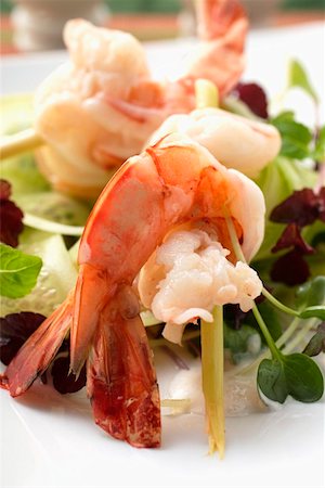 shrimp kebab - Salad with shrimps skewered on lemon grass Stock Photo - Premium Royalty-Free, Code: 659-01845121