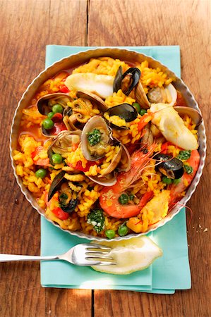 rice pan - Paella with seafood Stock Photo - Premium Royalty-Free, Code: 659-01845197