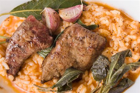 sage dish - Risotto with fried calf's liver, sage and garlic Stock Photo - Premium Royalty-Free, Code: 659-01845821